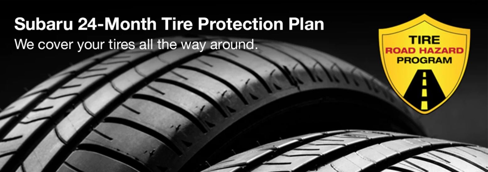 Subaru tire with 24-Month Tire Protection and road hazard program logo. | Mid-Hudson Subaru in Wappingers Falls NY