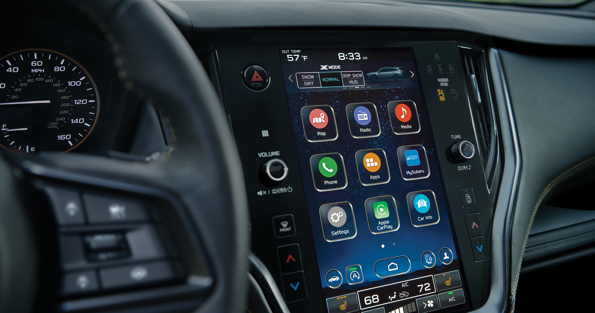 A close-up of the 11.6-inch touchscreen for the STARLINK Multimedia system on the 2023 Outback Wilderness. | Mid-Hudson Subaru in Wappingers Falls NY