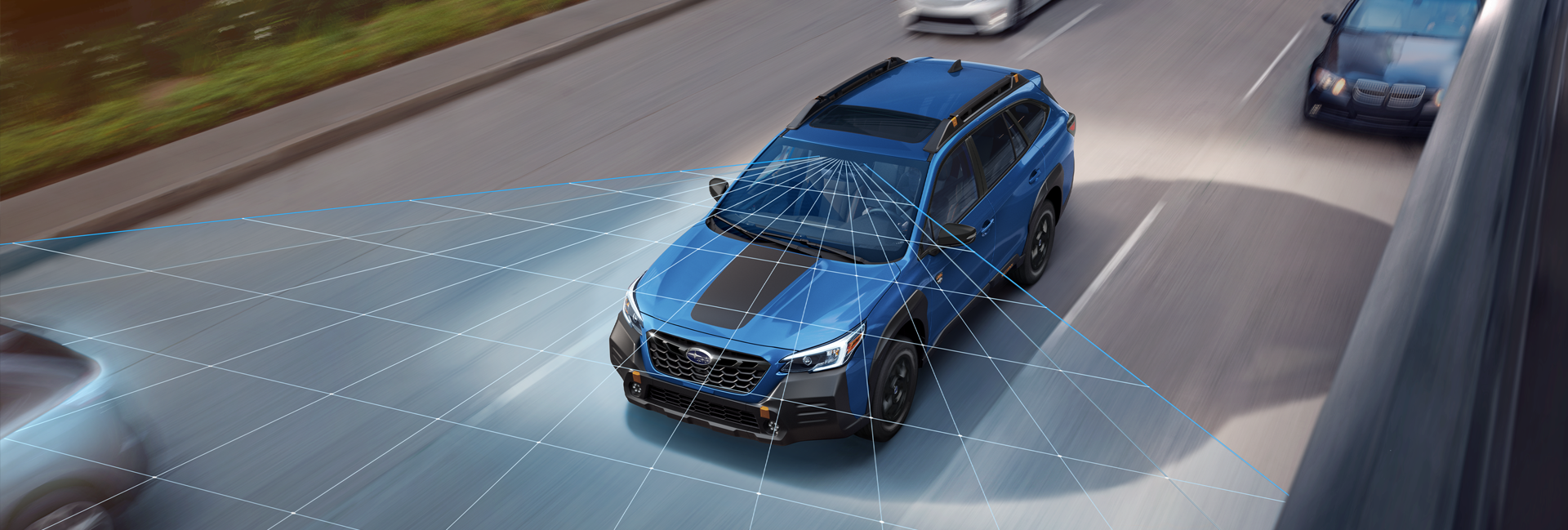 A photo illustration of the EyeSight Driver Assist Technology on the 2023 Outback Wilderness. | Mid-Hudson Subaru in Wappingers Falls NY